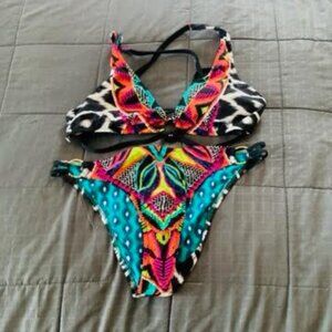 Trina Turk 2 piece Africana Swimsuit Wrap top, ring bottom
